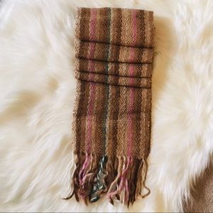 WOVEN ALPACA WOOL SCARF, STRIPED, BROWN MULTI